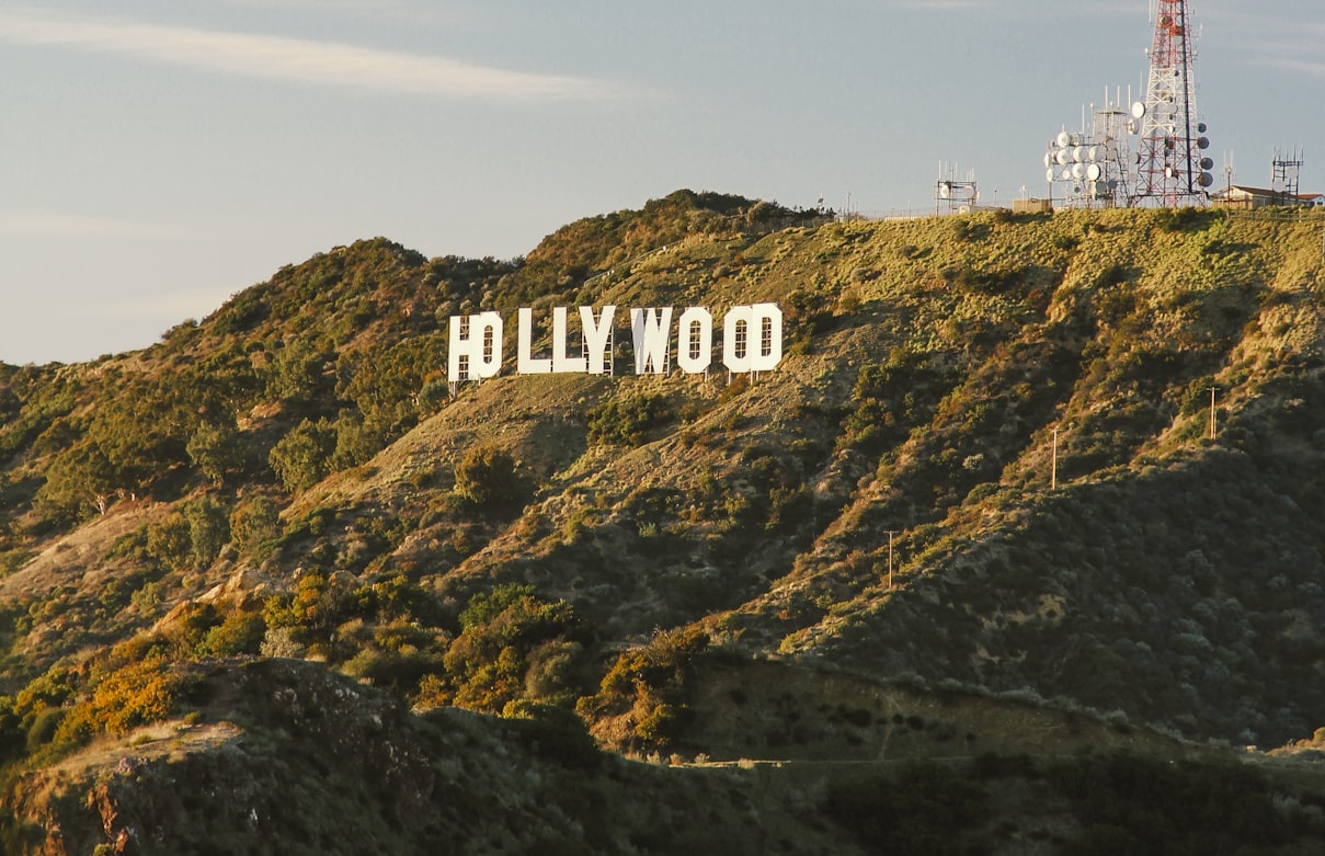 Hollywood sign on a Los Angeles hillside, where film and TV hair and makeup careers are built