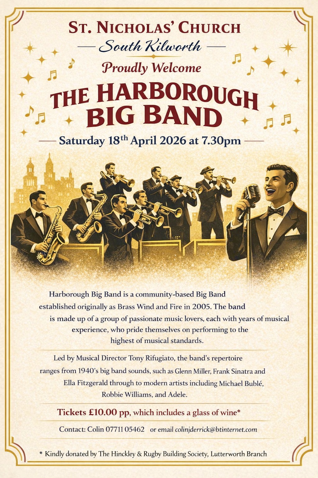 The Harborough Big Band at St Nicholas' Church Saturday, 18th April 2026 at 7.30pm 