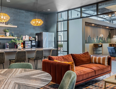 Furniture in lounge of multi-family housing