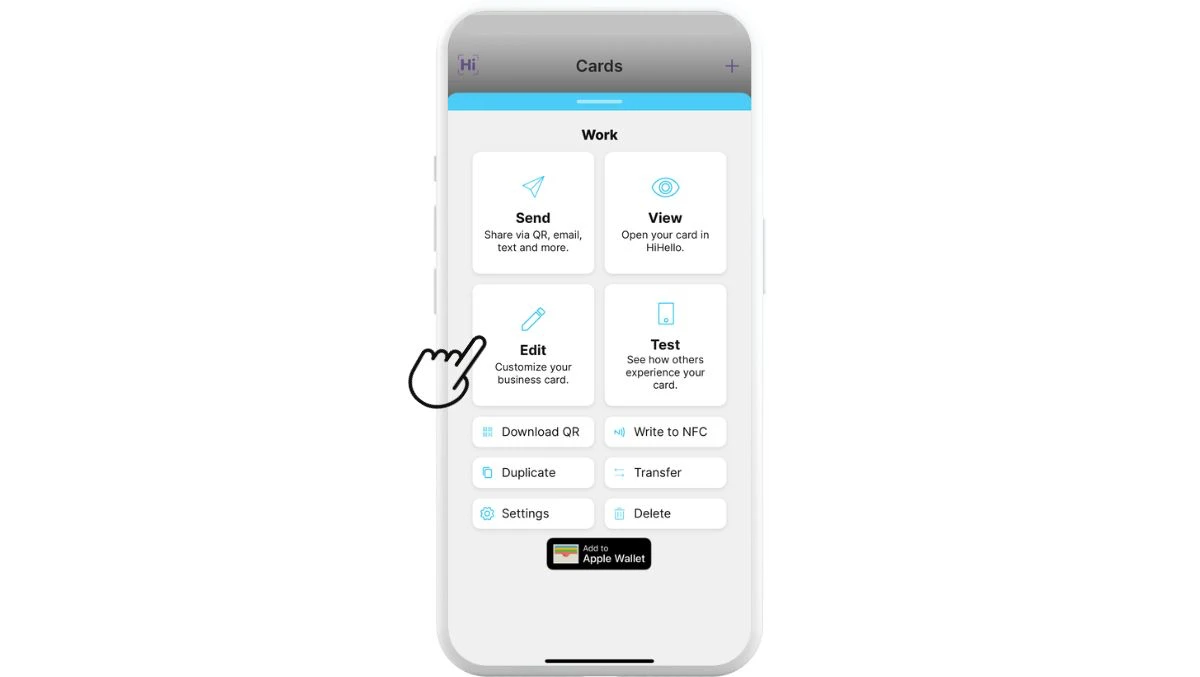 Tap your card and tap Edit