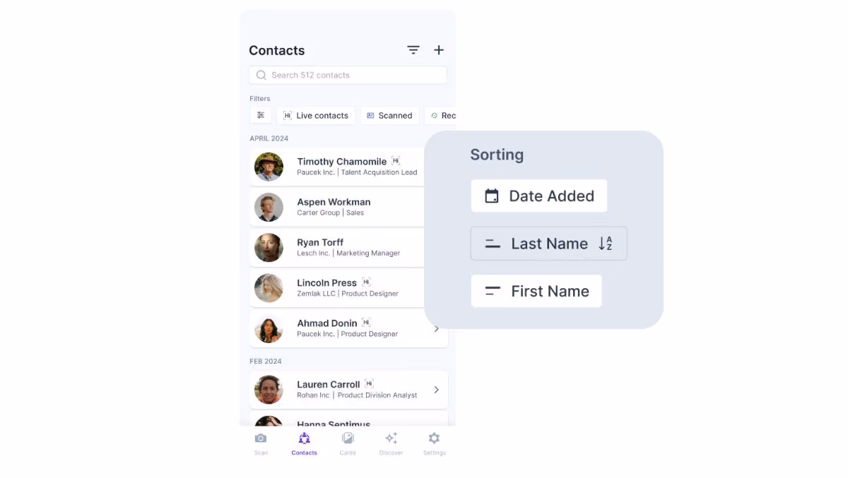 Sort contacts easily