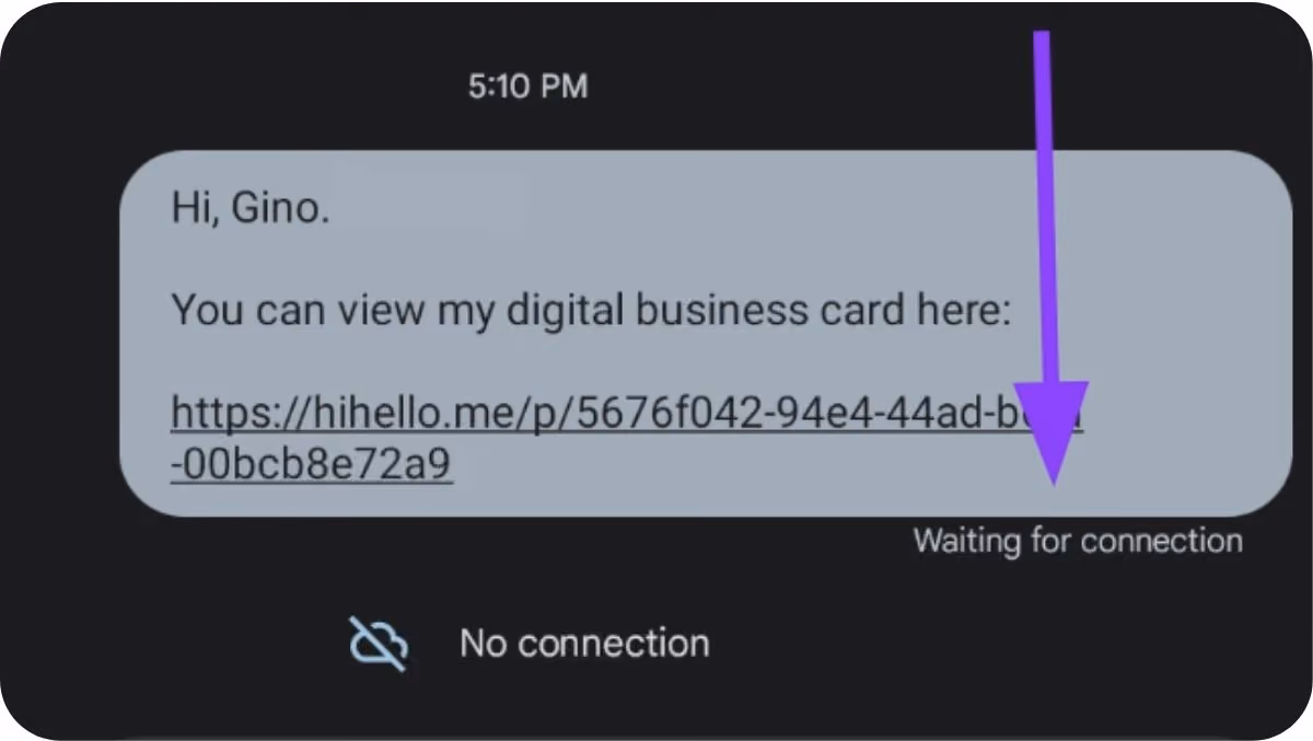 How to text a digital business card without a network connection