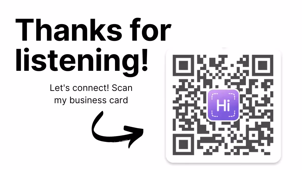 example of a presentation with a digital business card QR code 
