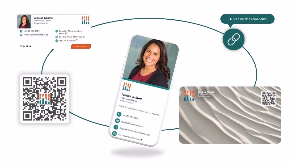 Digital business card, email signature, QR code, and virtual background