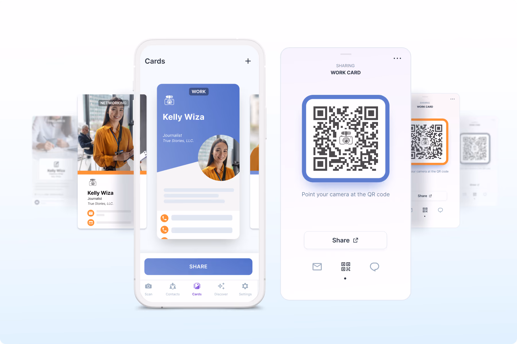 Example of a digital business card with a QR code for easy sharing