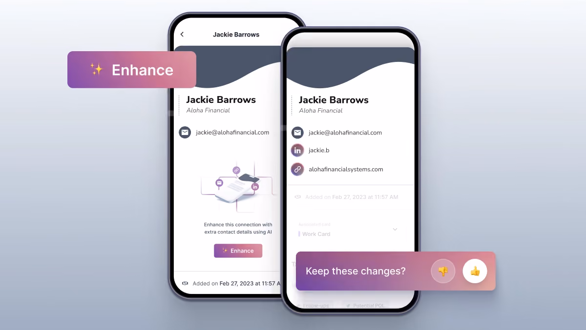 Illustration of HiHello's AI Contact Enhancement feature for managing connections