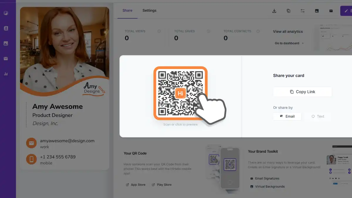 Click to generate and preview your QR code on HiHello