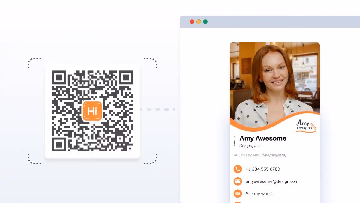 Preview screen showing the generated QR code for a digital business card