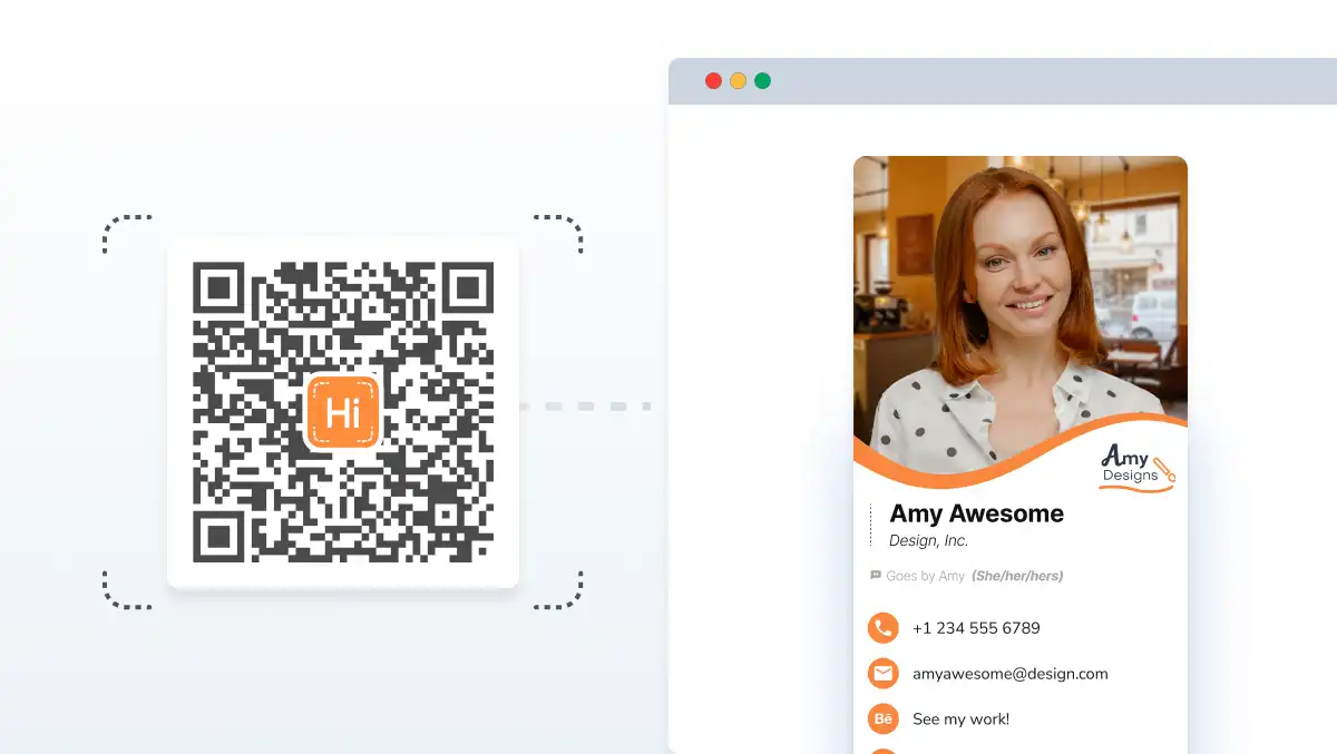 Preview screen showing the generated QR code for a digital business card
