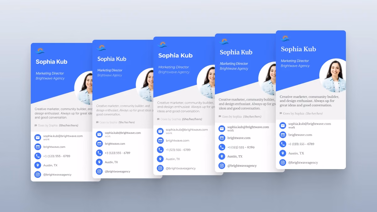 HiHello digital business card showcasing popular fonts like Lato, Nunito Sans, Merriweather, and Libre Baskerville