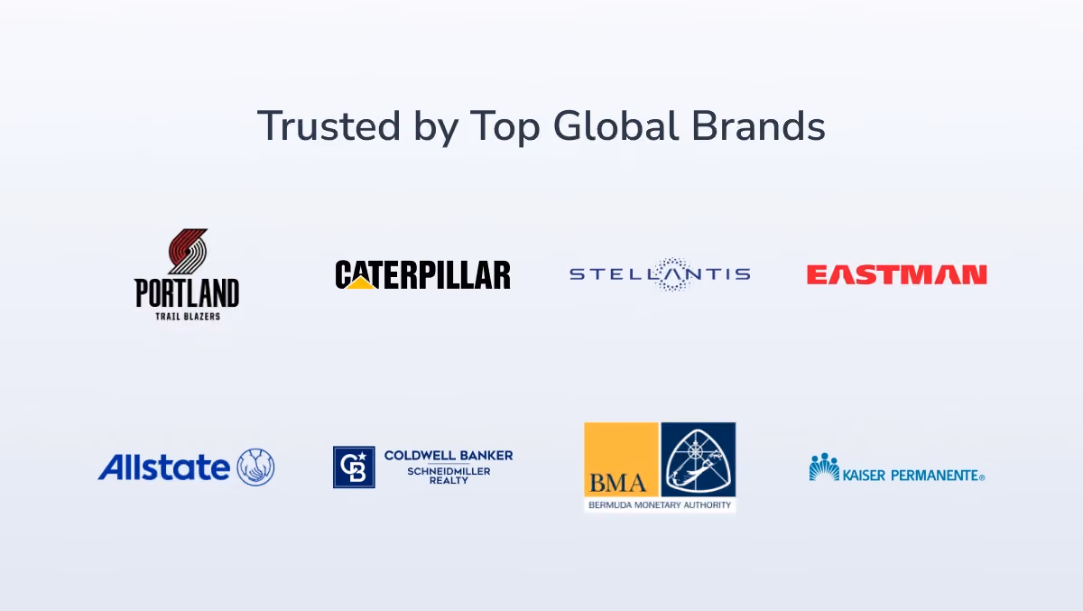 Logos of top organizations using HiHello including Allstate, Stellantis, Kaiser Permanente, and Caterpillar