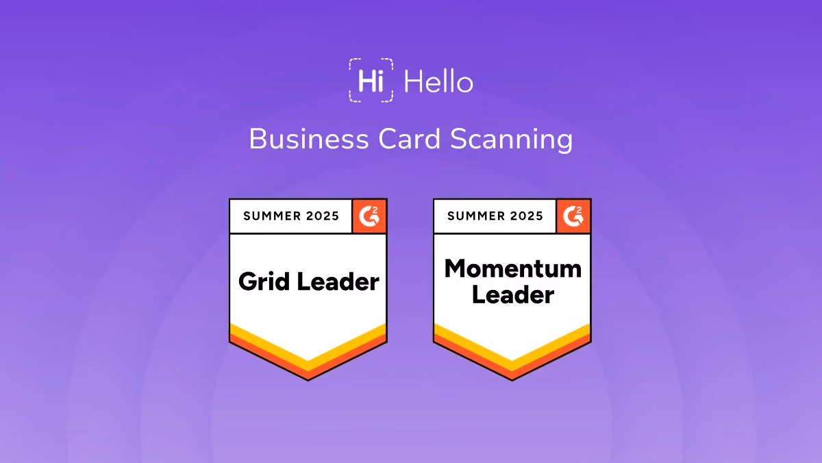 : G2 Summer 2025 Grid Leader and Momentum Leader badges for Business Card Scanning