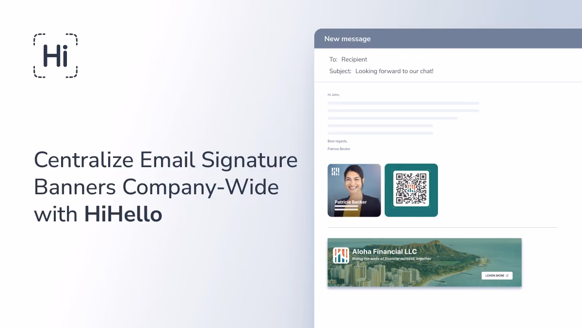 Illustration of a professional email with a branded signature banner and call to action.