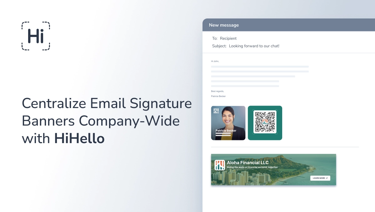 Illustration of a professional email with a branded signature banner and call to action.