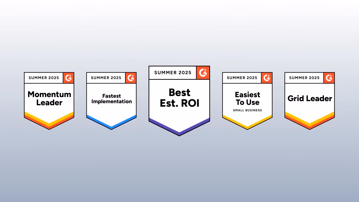 G2 Summer 2025 awards for HiHello including Momentum Leader, Fastest Implementation, Best ROI, Easiest to Use, and Grid Leader
