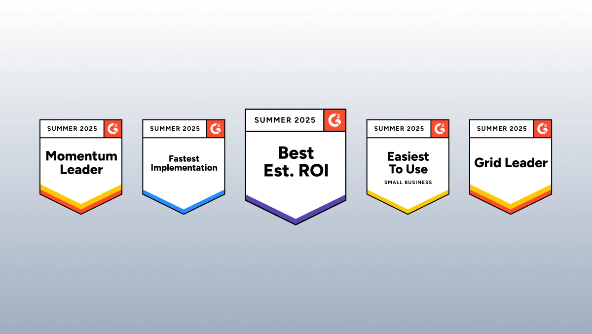 G2 Summer 2025 awards for HiHello including Momentum Leader, Fastest Implementation, Best ROI, Easiest to Use, and Grid Leader
