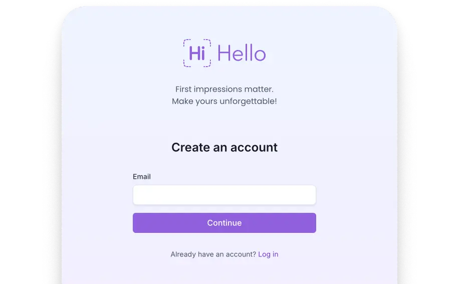 Sign-up screen showing how students can create a free digital business card with HiHello using their .edu email.
