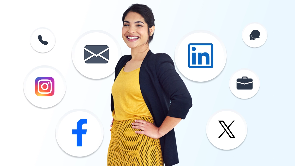 Illustration of professional presence with icons for communication, career, and digital identity