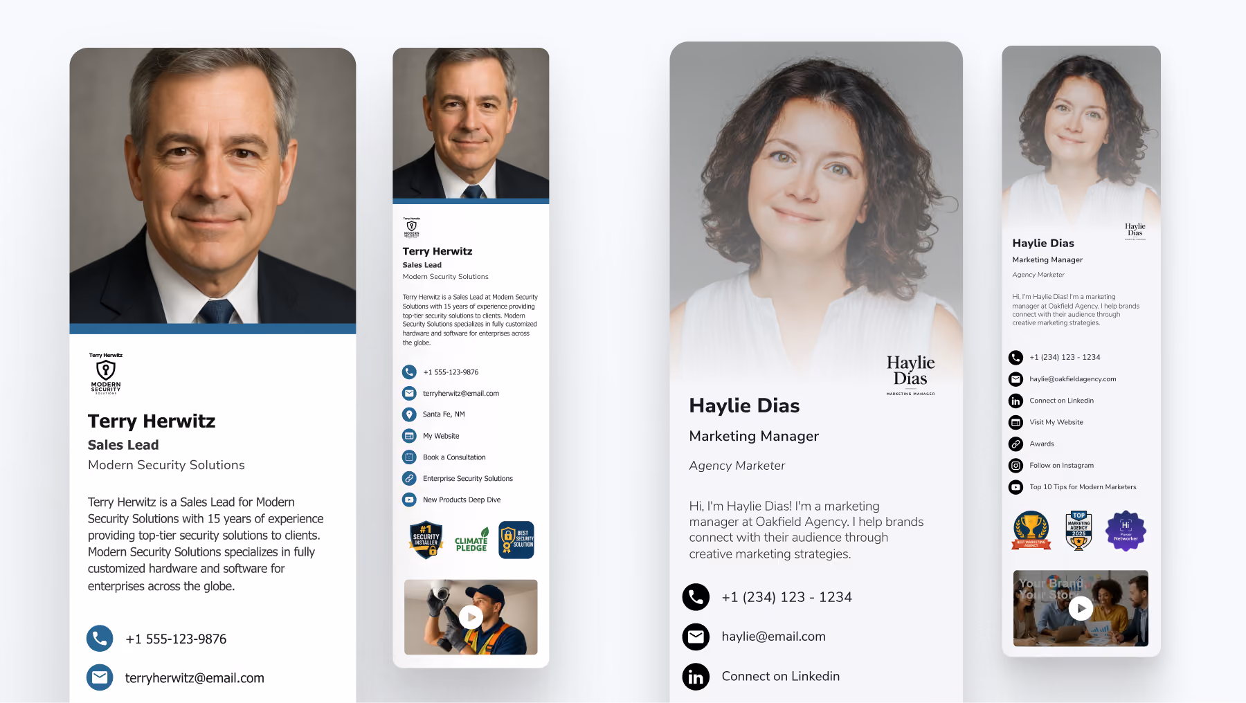Digital business card example for sales and marketing professionals with portfolio link.