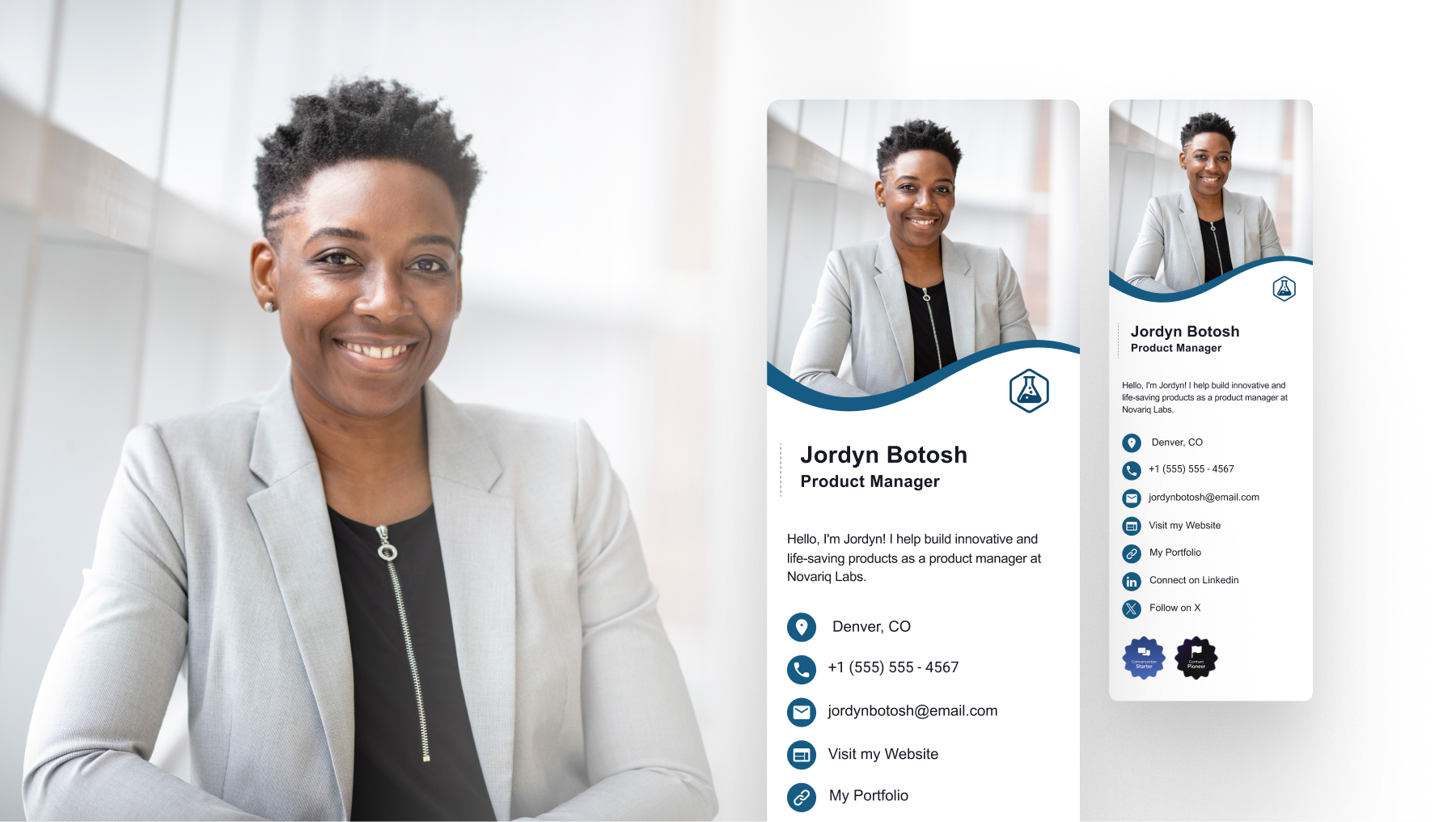 Digital business card example for product managers linking to product launches and case studies.