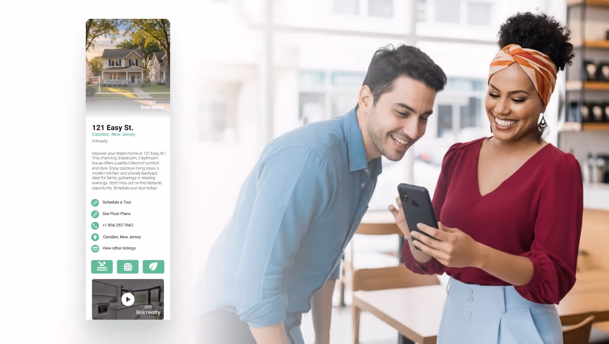 Real estate agent sharing a HiHello digital business card via QR code during a client meeting.