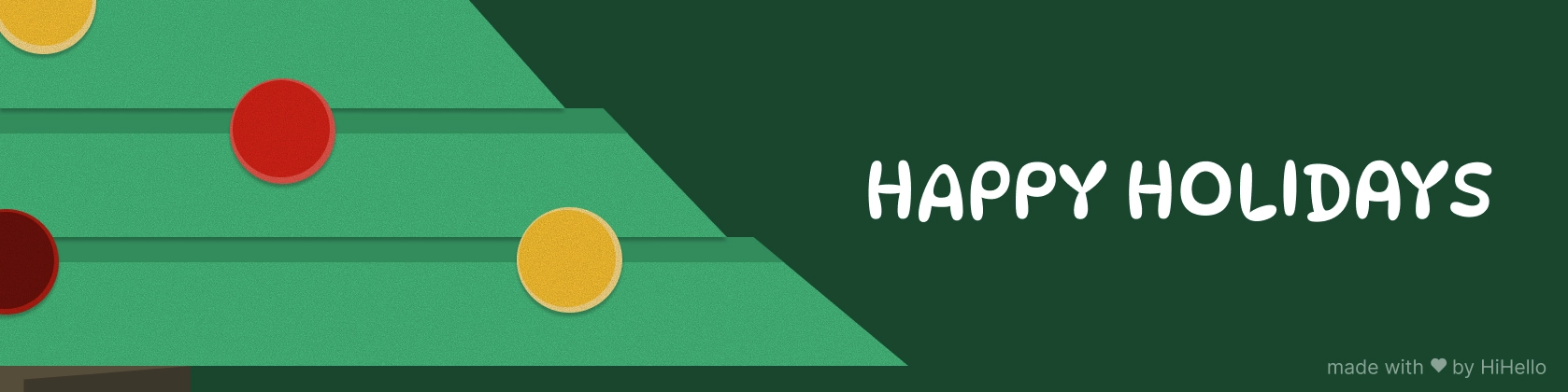 3D clay-style Christmas tree with colorful presents and holiday greeting.