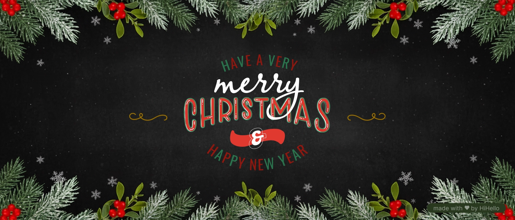Chalkboard-style Christmas banner with greenery and “Merry Christmas & Happy New Year.”