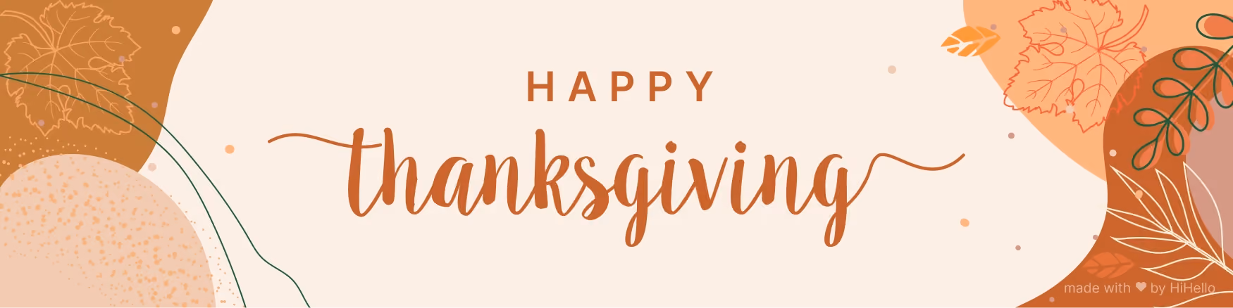 Playful Thanksgiving banner with stylized fall trees and hand-lettered greeting.