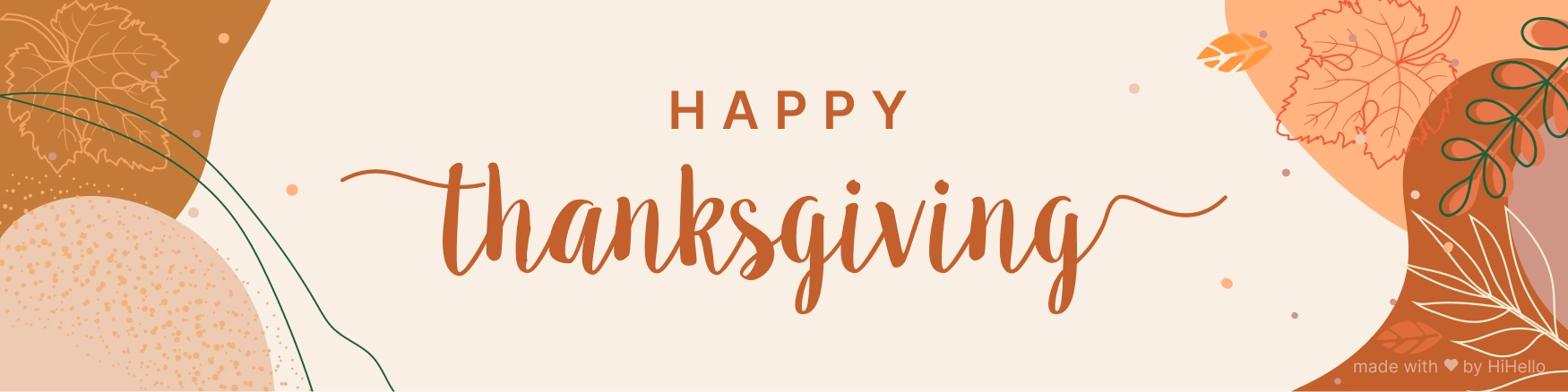 Playful Thanksgiving banner with stylized fall trees and hand-lettered greeting.