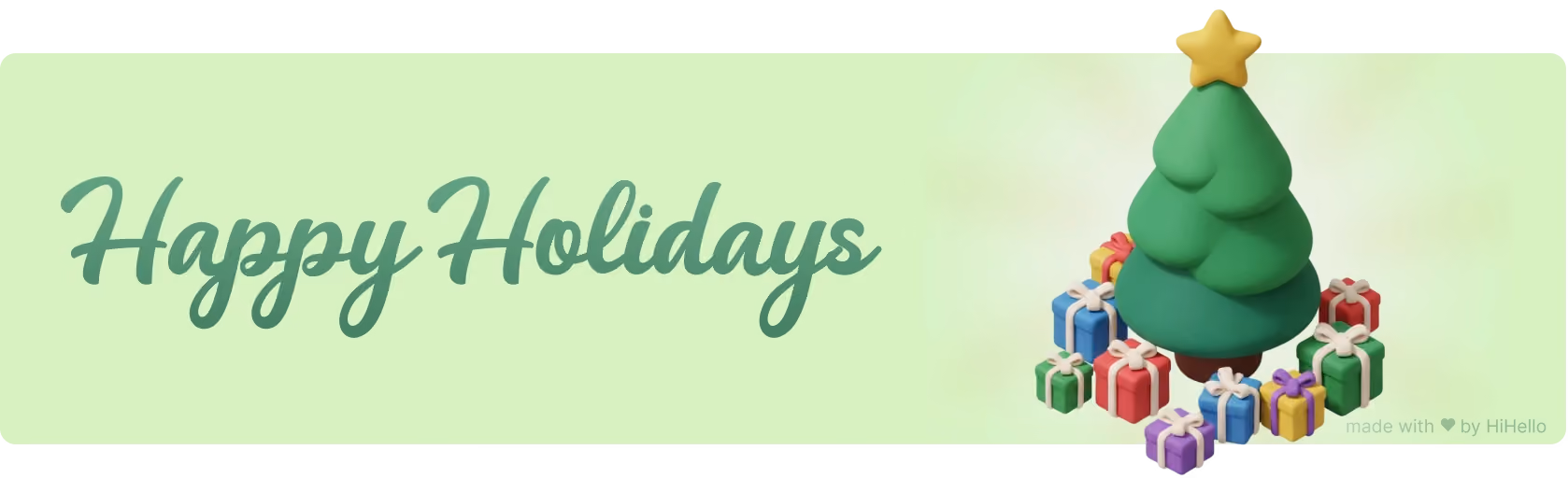 “Happy Holidays” text with minimal illustrated trees on a winter gradient.
