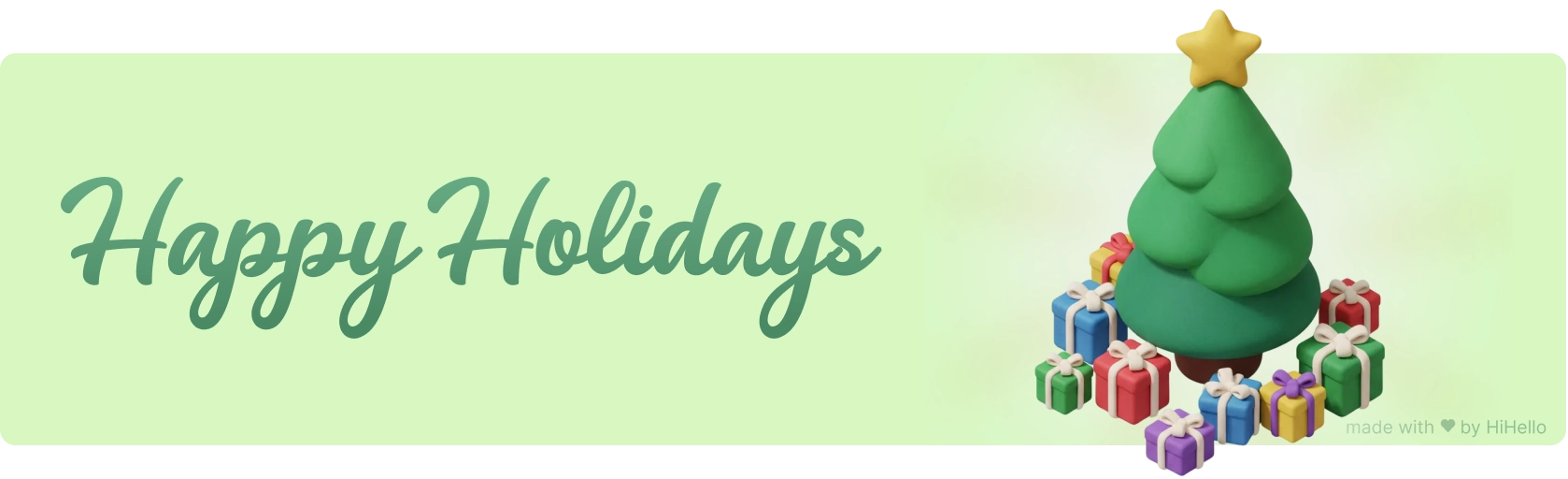 “Happy Holidays” text with minimal illustrated trees on a winter gradient.
