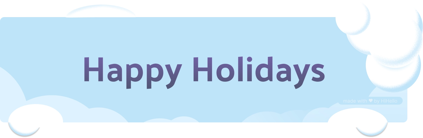 Soft blue holiday banner with fluffy winter snow and “Happy Holidays.”