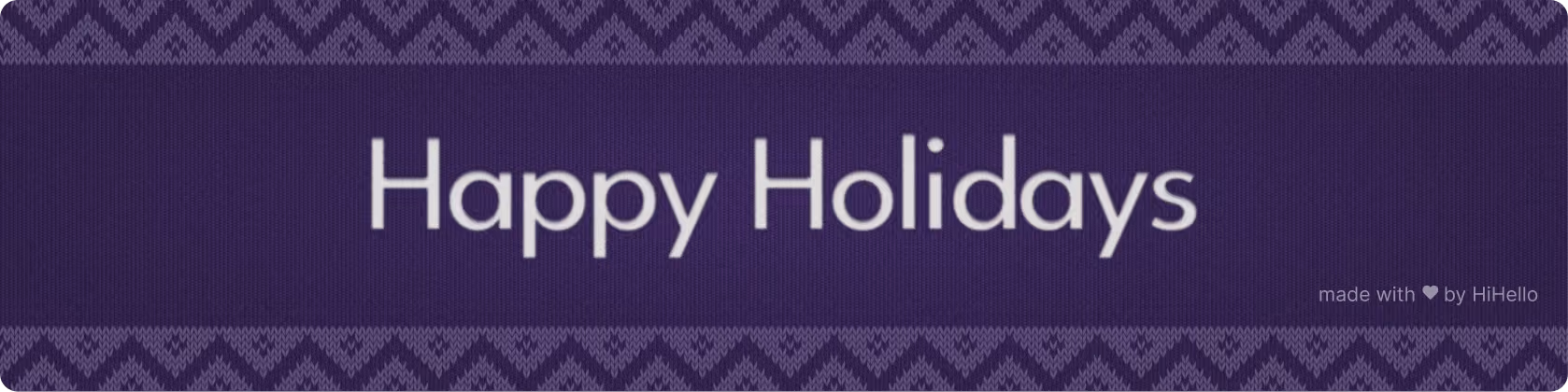Cozy knit-texture purple banner with “Happy Holidays.”