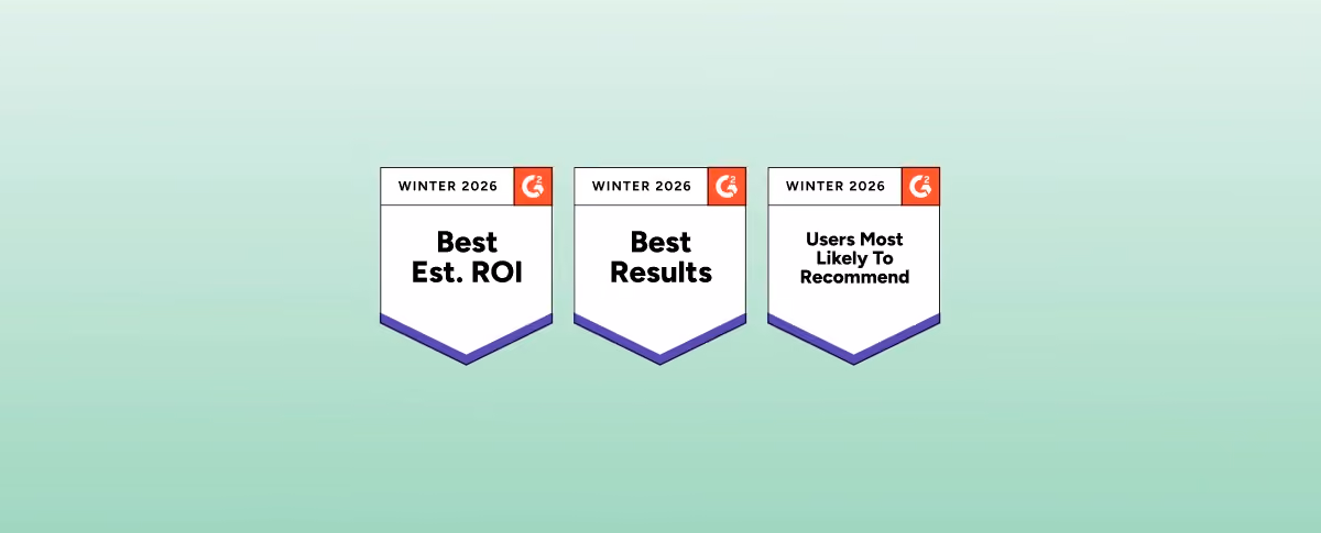Three G2 Winter 2026 Results badges for HiHello: Best Estimated ROI, Best Results, and Users Most Likely to Recommend.