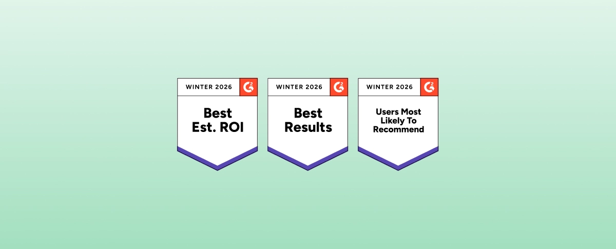 Three G2 Winter 2026 Results badges for HiHello: Best Estimated ROI, Best Results, and Users Most Likely to Recommend.