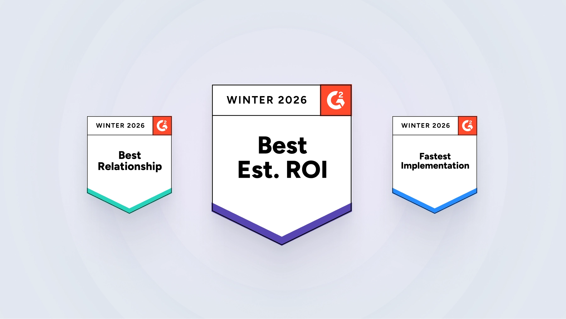 HiHello G2 Awards Winter 2026 badges for Best Estimated ROI, Fastest Implementation, and Best Relationship