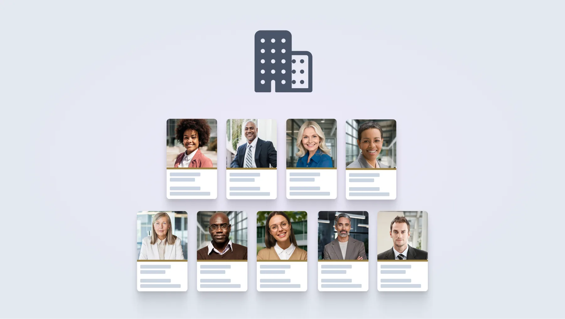 Company directory of HiHello digital business cards for nine employees under one branded organization