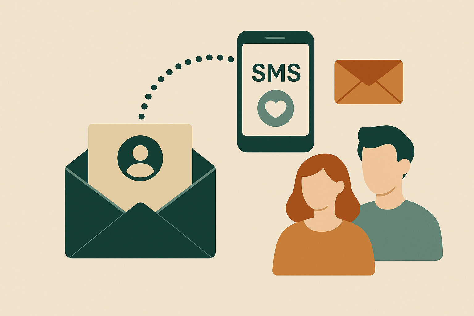 Flat illustration of re-engaging customers through winback email and SMS flow.