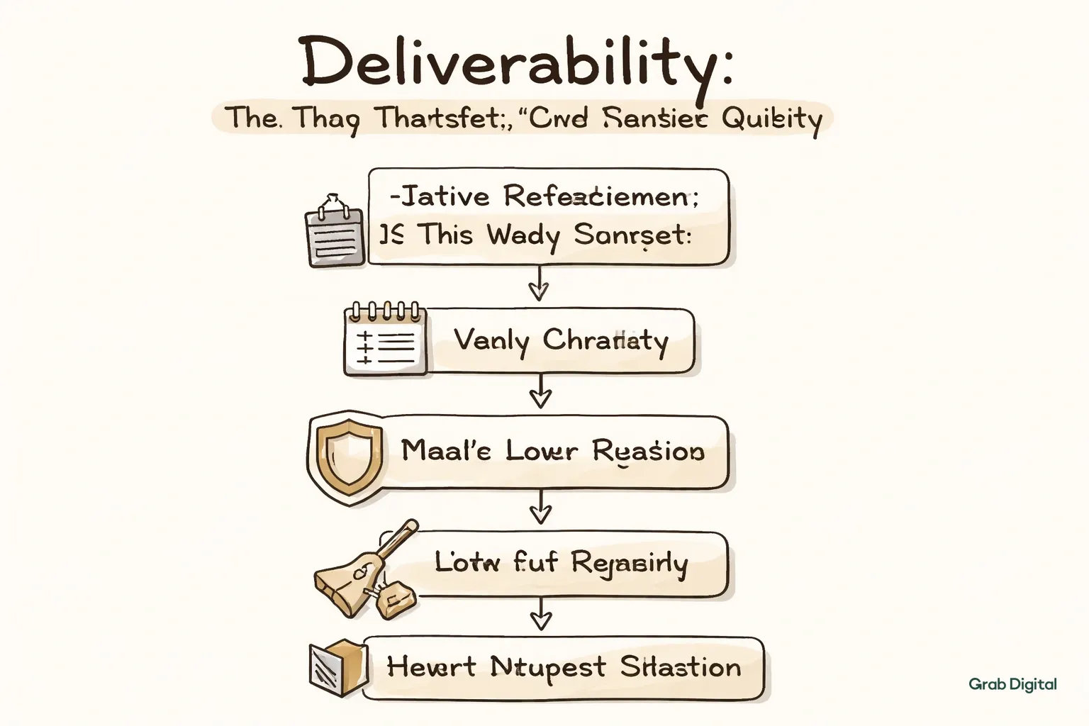 Hand-drawn line art flowchart illustrating key e-commerce email deliverability steps for DTC brands.