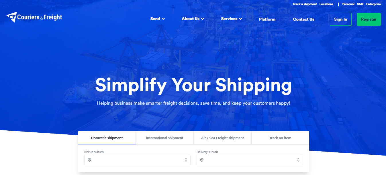 Alt text: Couriers & Freight homepage