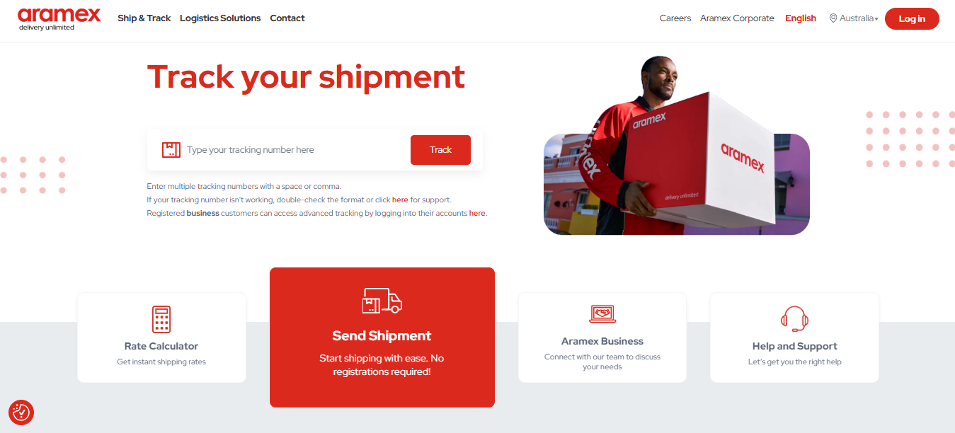 Alt text: Aramex Homepage