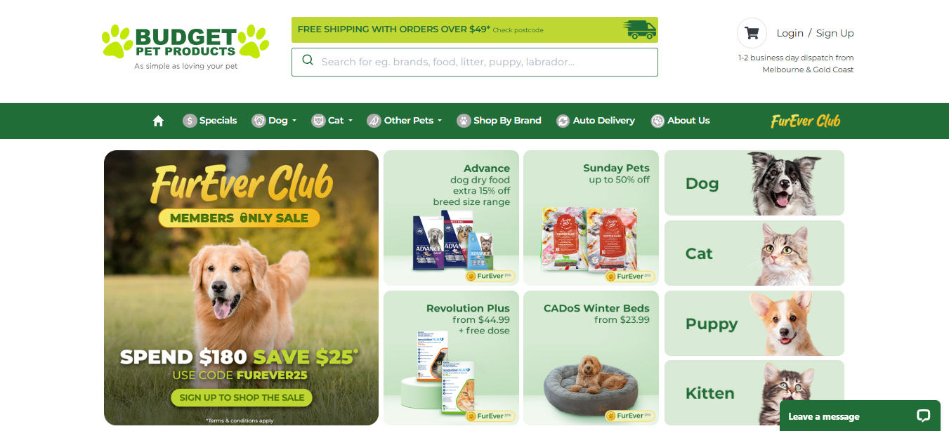 Alt text: BudgetPetProducts Homepage