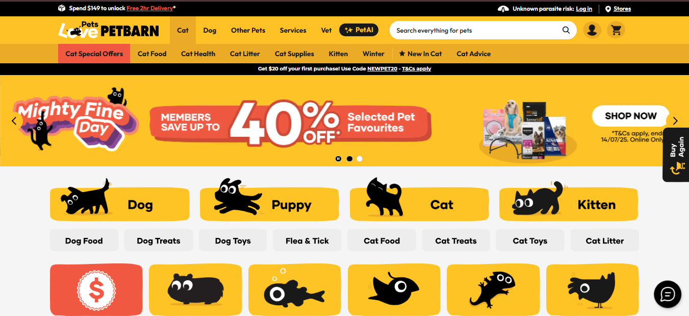 Alt text: Petbarn Homepage