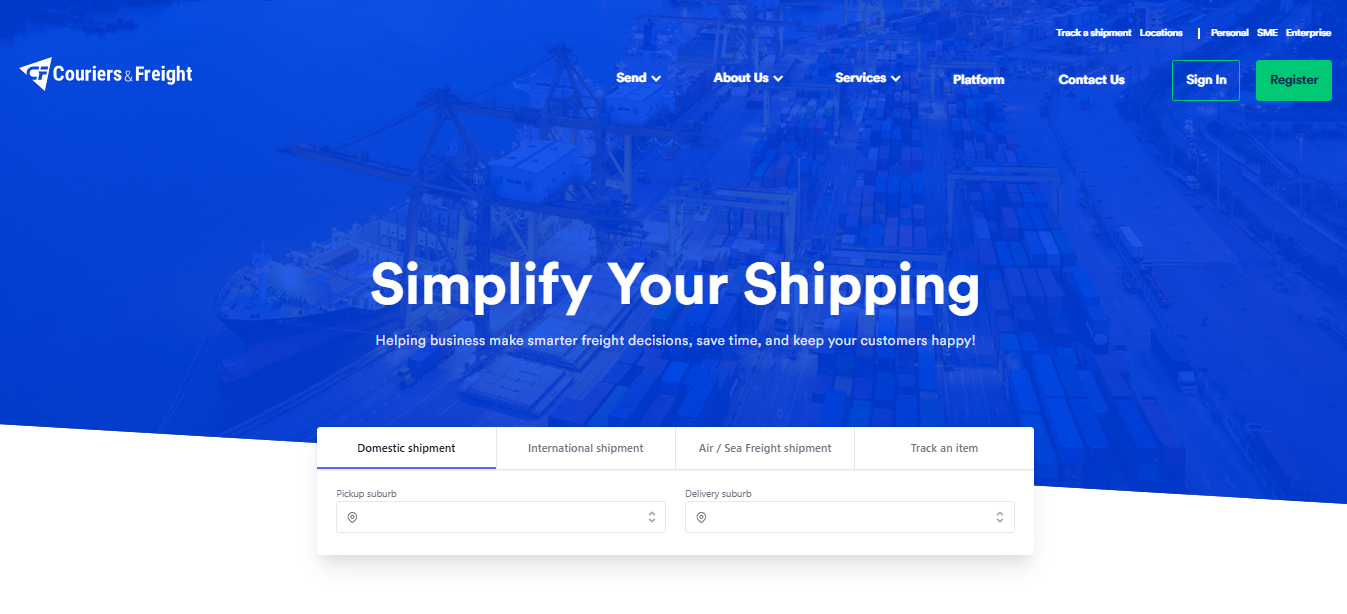 Alt text: Couriers & Freight Homepage