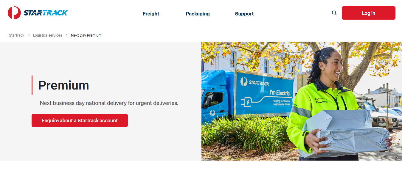 Alt text: StarTrack Express and Premium Services webpage