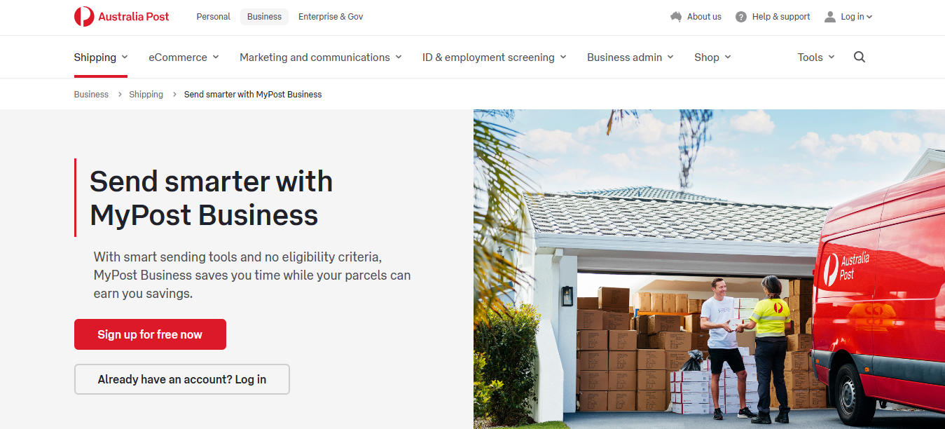 Alt text: Australia Post MyPost Business webpage