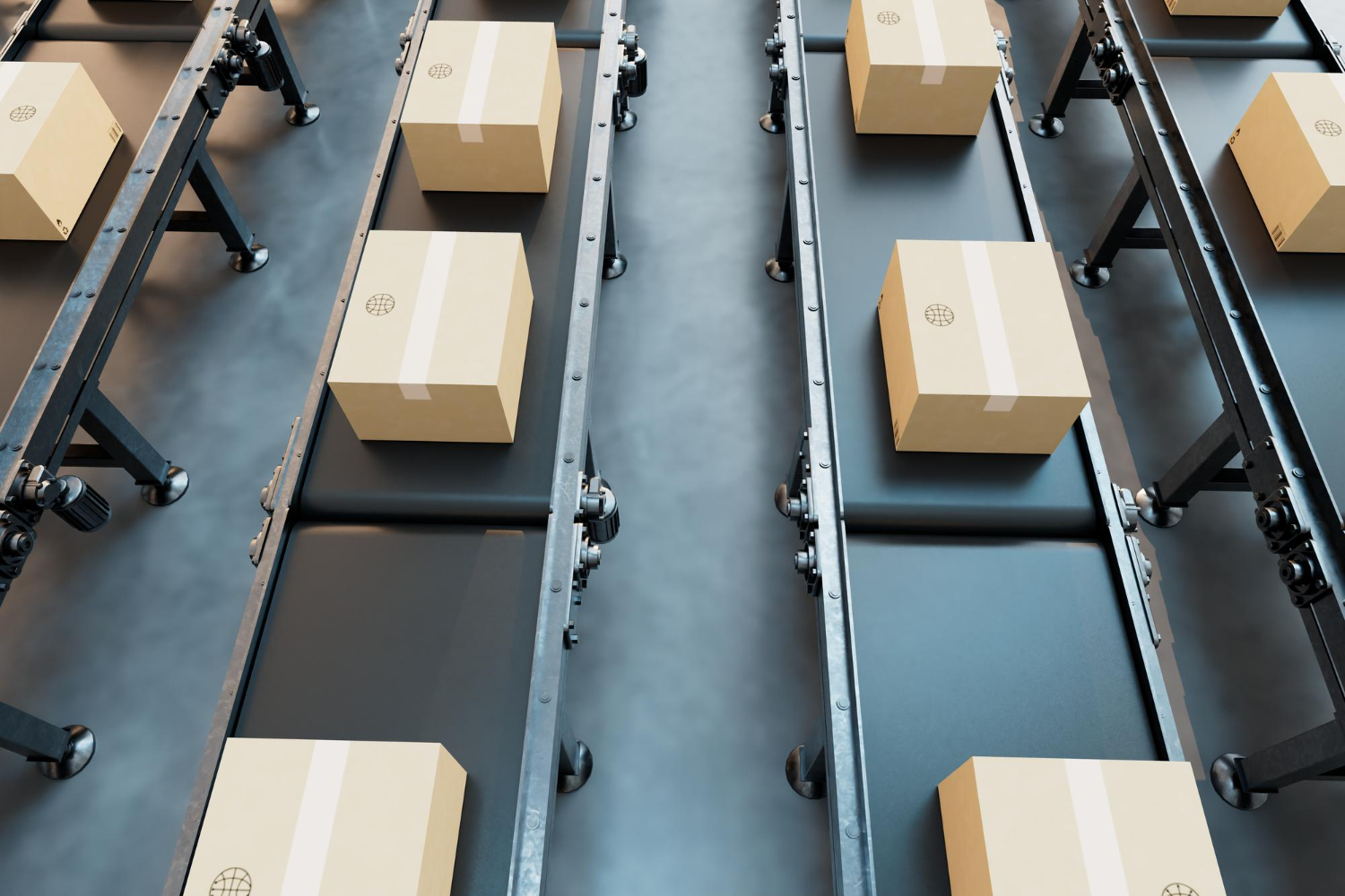 Alt text: Production of packing and sorting of parcels boxes with parcels