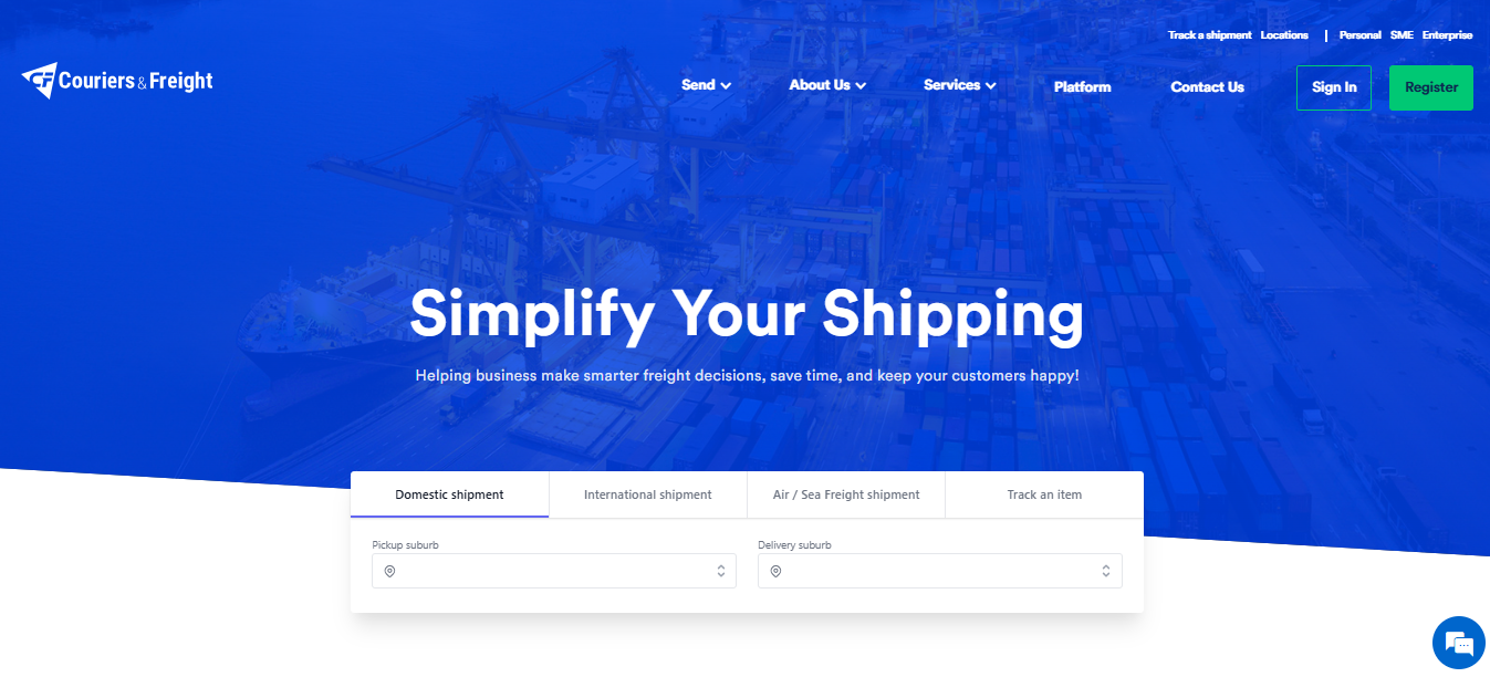 Alt text: Couriers & Freight Homepage