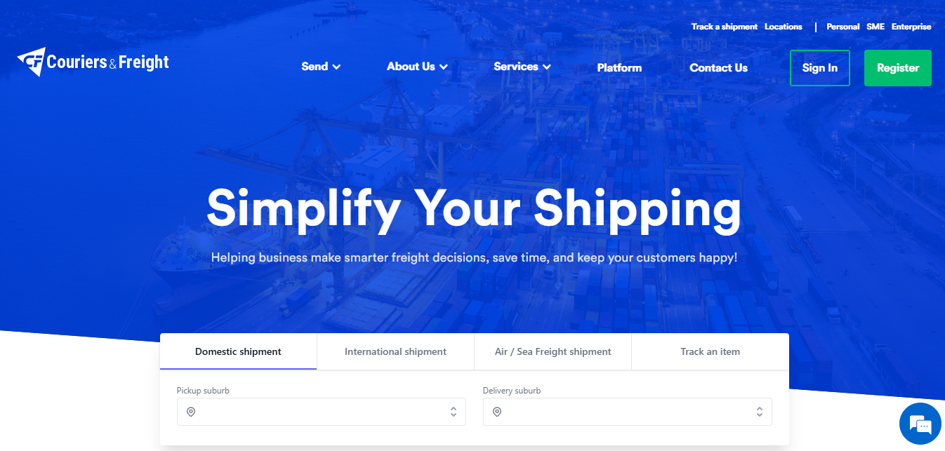 Alt text: Couriers & Freight Homepage