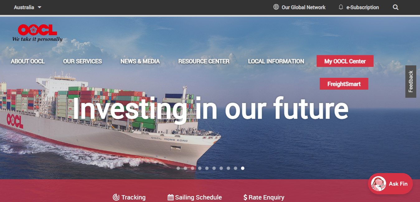 Alt text: OOCL Logistics Homepage